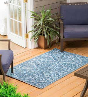 Indoor/Outdoor Navy Blue Patterned Rug - Navy Blue