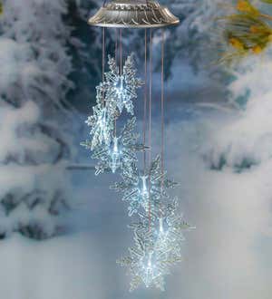 Clear Lighted Solar Snowflakes Mobile