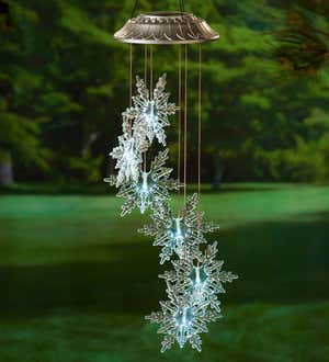 Clear Lighted Solar Snowflakes Mobile