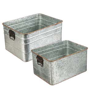 Galvanized Metal Storage Bins, Set of 2