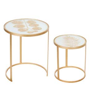 Round Gold Metal Foliage Nested Tables, Set of 2