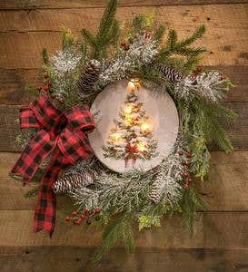 LED Christmas Tree Pine Cone and Berries Wreath