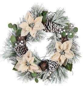 Snow Dusted Burlap Poinsettia Christmas Wreath