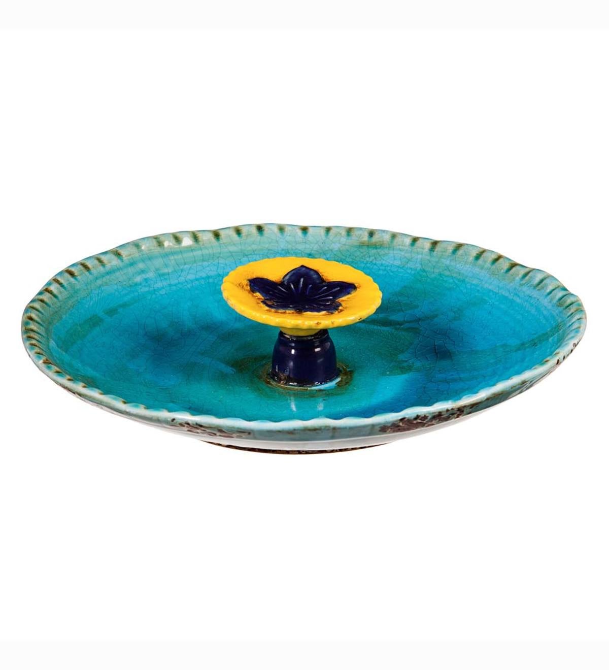 Colored Flower Ceramic Bee Bath - Turquoise