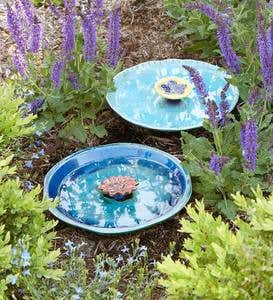 Colored Flower Ceramic Bee Bath - Turquoise