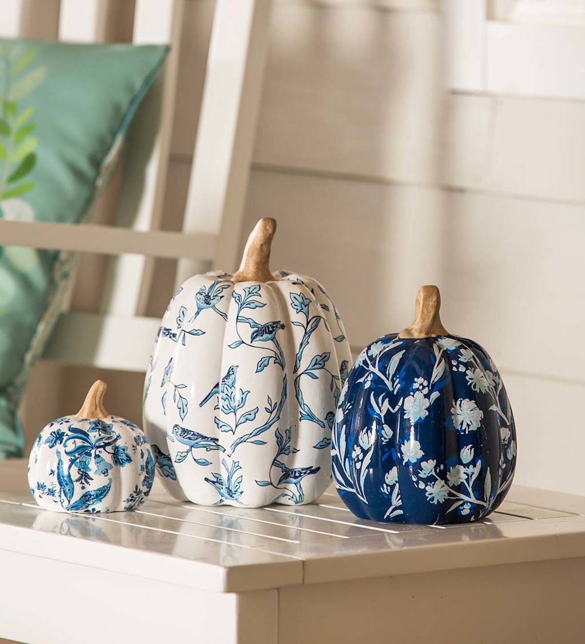 Artisan Blues Ceramic Pumpkins, Set of 3