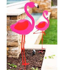 Metal Flamingo Decorative Garden Stakes, Set of 2