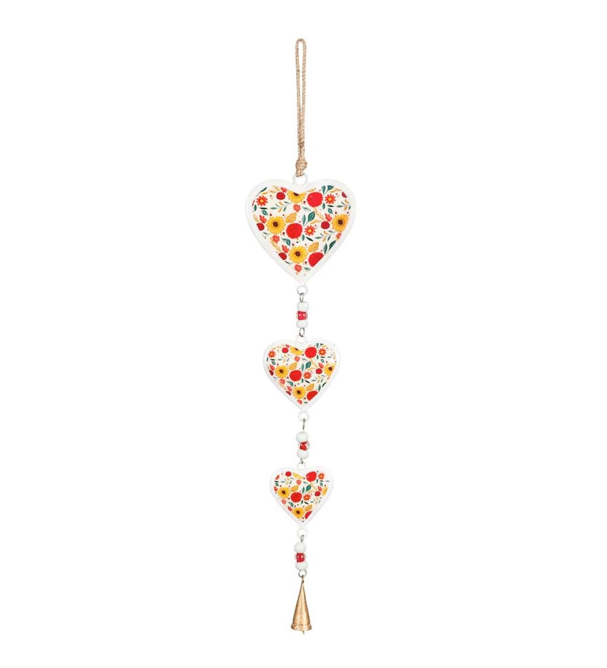 Blooming Floral Hanging Heart Decor with Bell