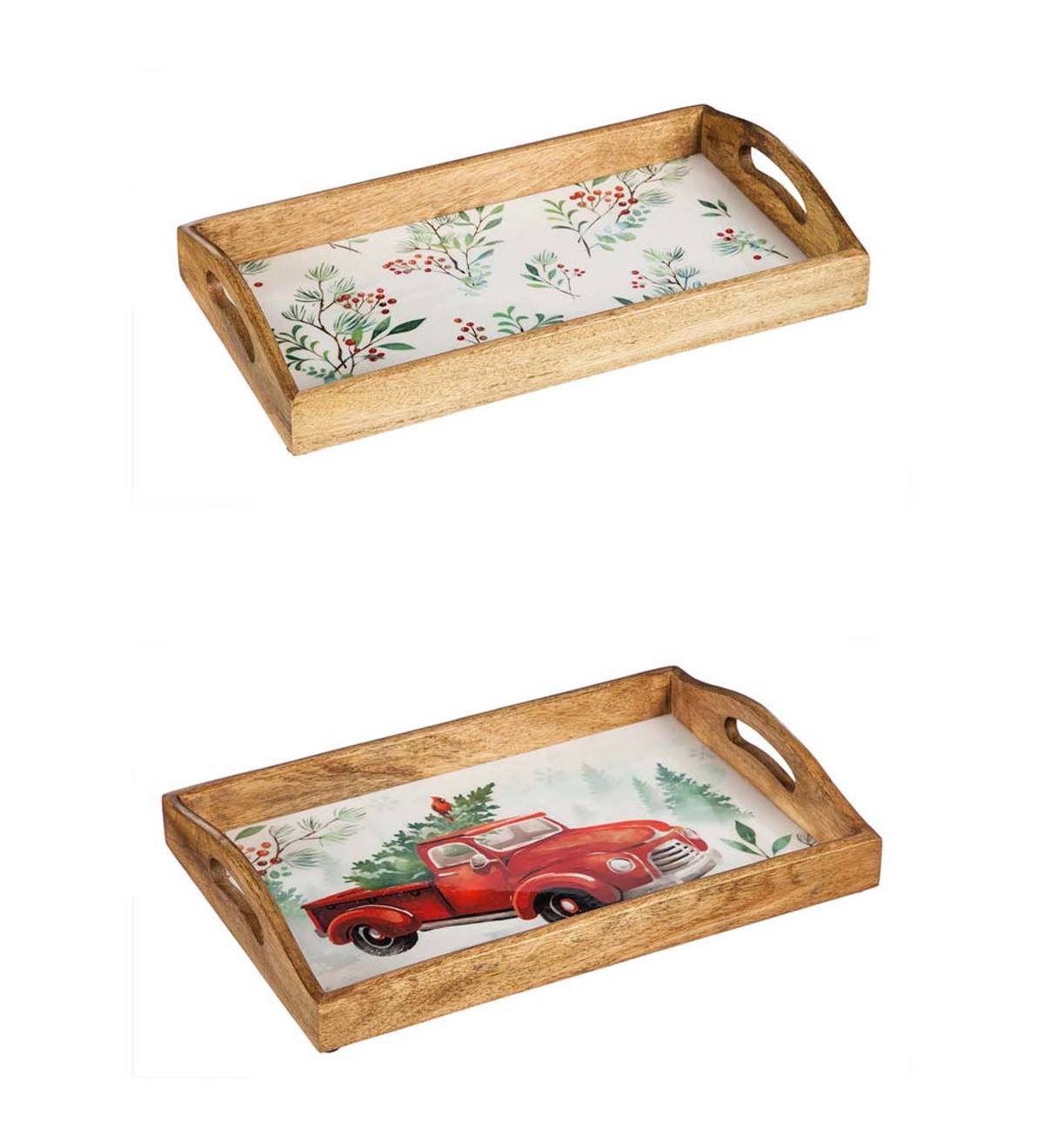 Holiday Wooden Nested Serving Trays, Set of 2