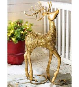 Gold Metal Detailed Reindeer Statuary