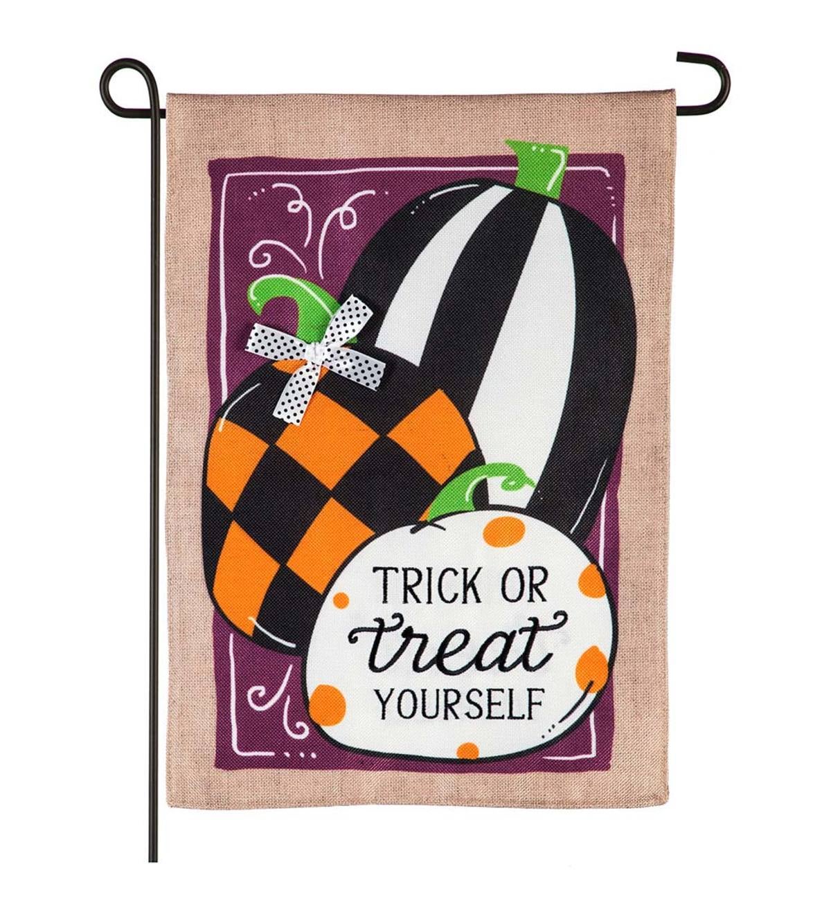 Halloween Trick-or-Treat Yourself Burlap Garden Flag