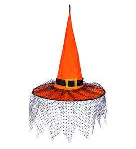Orange Halloween Witch Hat Hanging Décor with 3D Chasing Lights