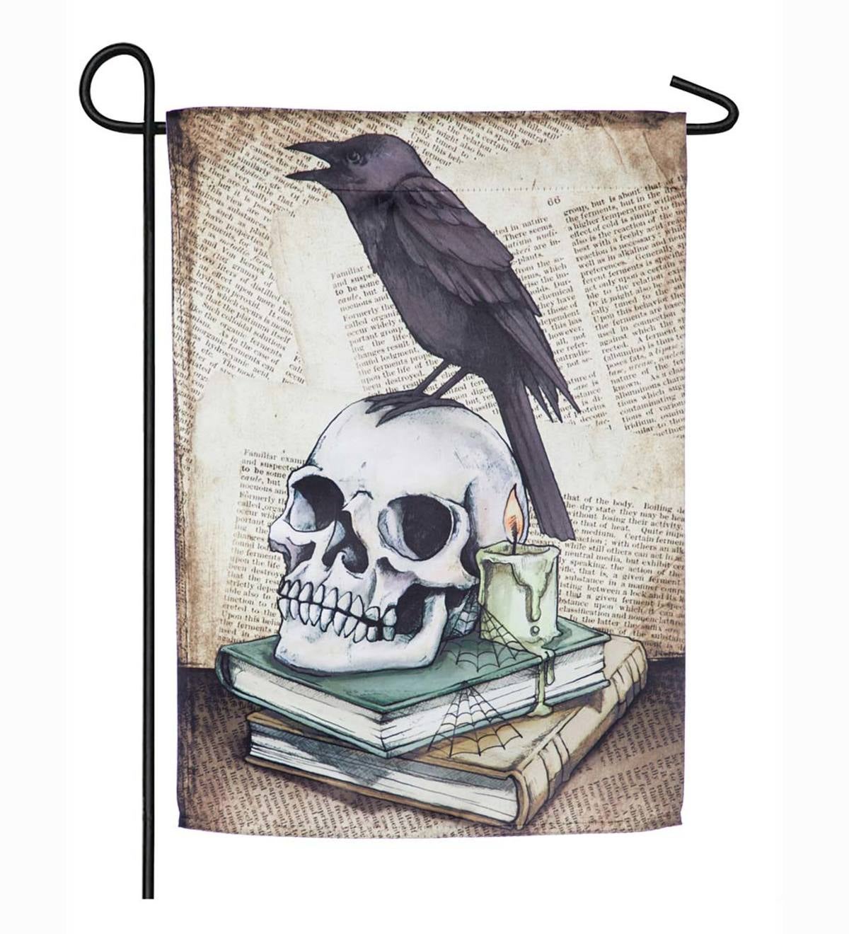 Raven on Skull Suede Halloween Garden Flag
