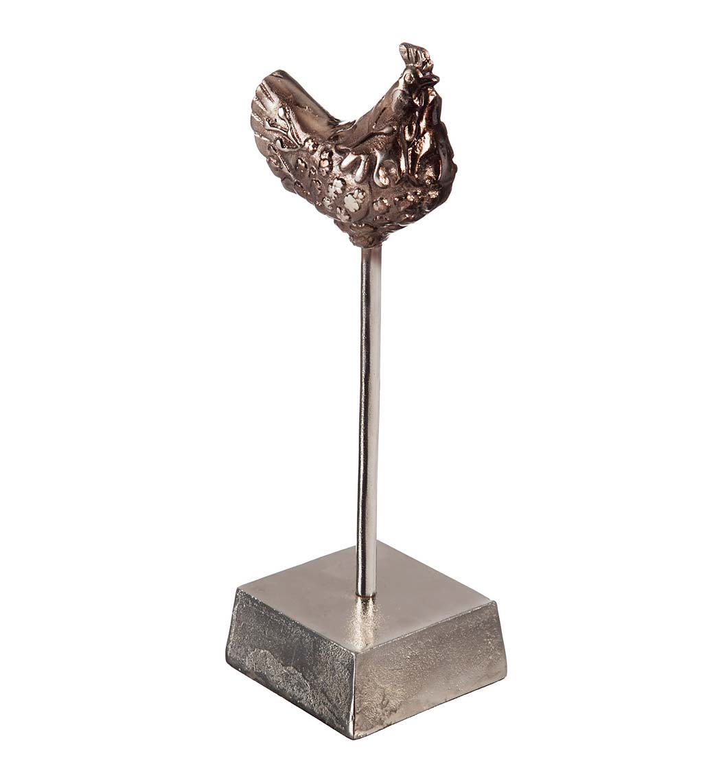 Short Silver Chicken on a Pedestal