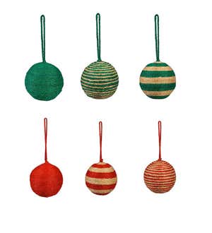 Red and Green Natural-Fiber Ornaments, Set of 6