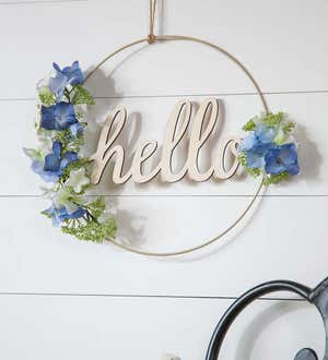 Blue and White Floral Hoop Wall Décor