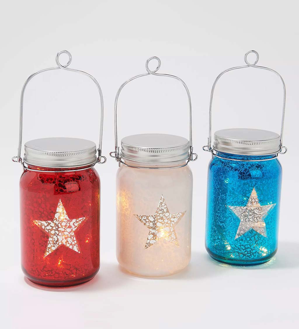 Americana Glass Mason Jar with String Lights