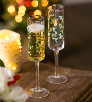 Holiday Joy Color Changing Champagne Flutes, Set of 2