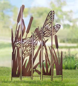 Metal Dragonfly Landscape Panel Stakes, Set of 5