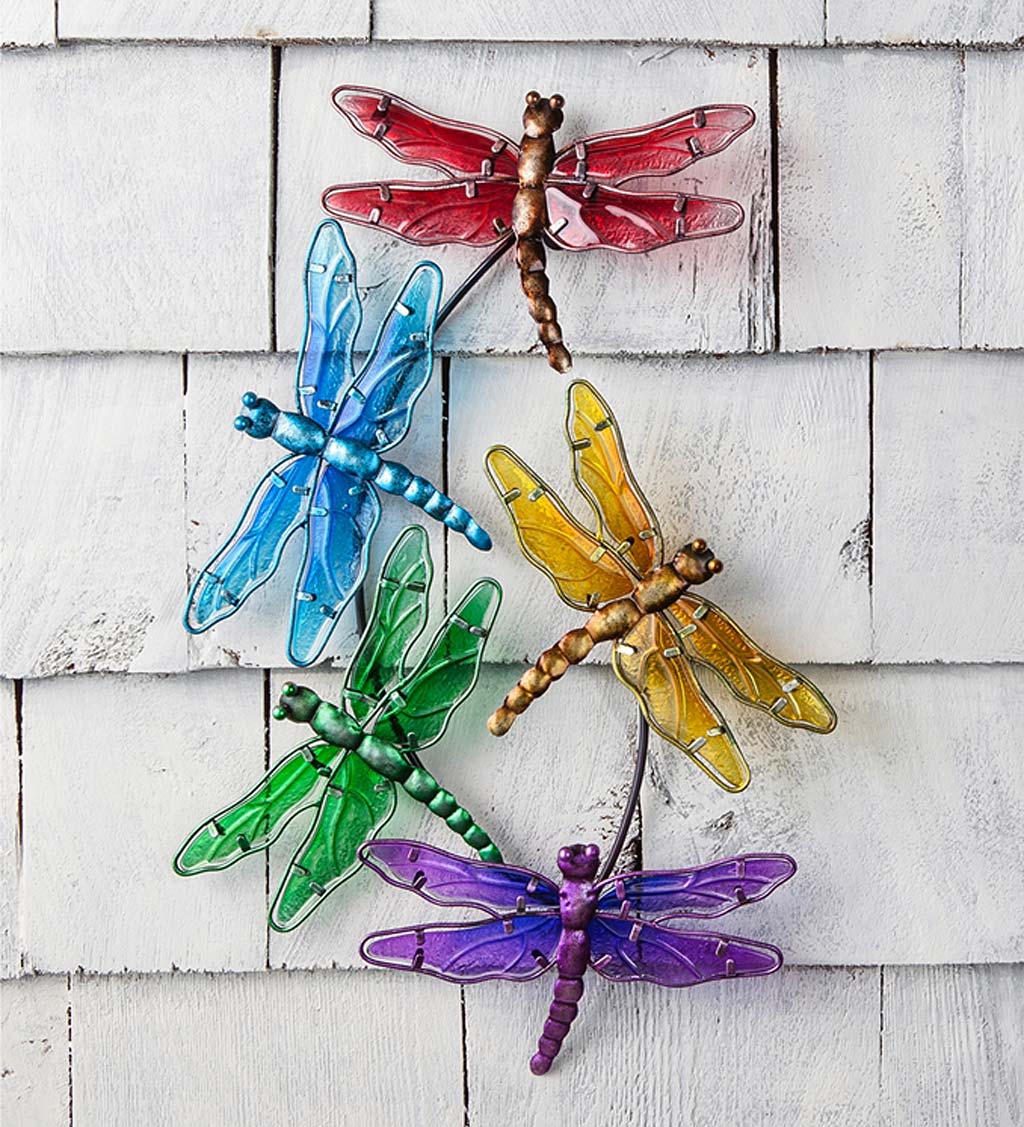 Dragonfly Rainbow Metal and Glass Wall Art