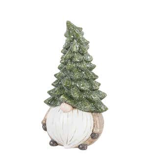 Ceramic Evergreen Tree Gnome Garden Statuary, Set of 2