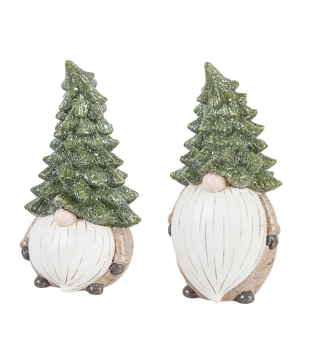 Ceramic Evergreen Tree Gnome Garden Statuary, Set of 2