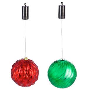 Indoor/Outdoor Shatterproof Holiday LED Lighted Hanging Ornament, Set of 2