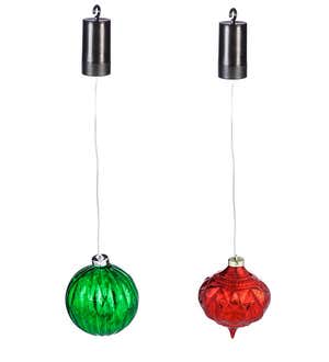 Indoor/Outdoor Lighted Shatterproof Hanging Ball and Onion Ornaments, Set of 2