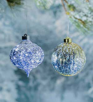 Indoor/Outdoor Lighted Shatterproof Hanging Ball and Onion Ornaments, Set of 2