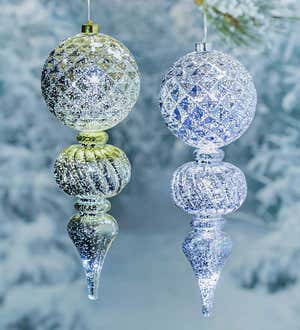 Oversized Finial Shatterproof Battery Operated White Chasing Light LED Ornament, Set of 2