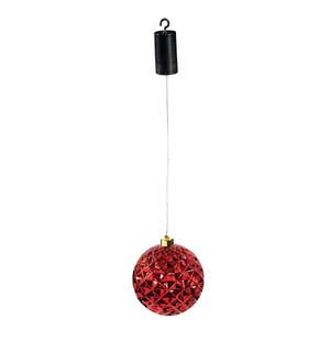 Indoor/Outdoor Lighted Shatterproof Hanging Holiday Faceted Ball 6" Ornaments, Set of 2 - Green/Red