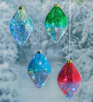 Indoor/Outdoor Lighted Shatterproof Hanging Holiday Ombre Ornaments, Set of 4