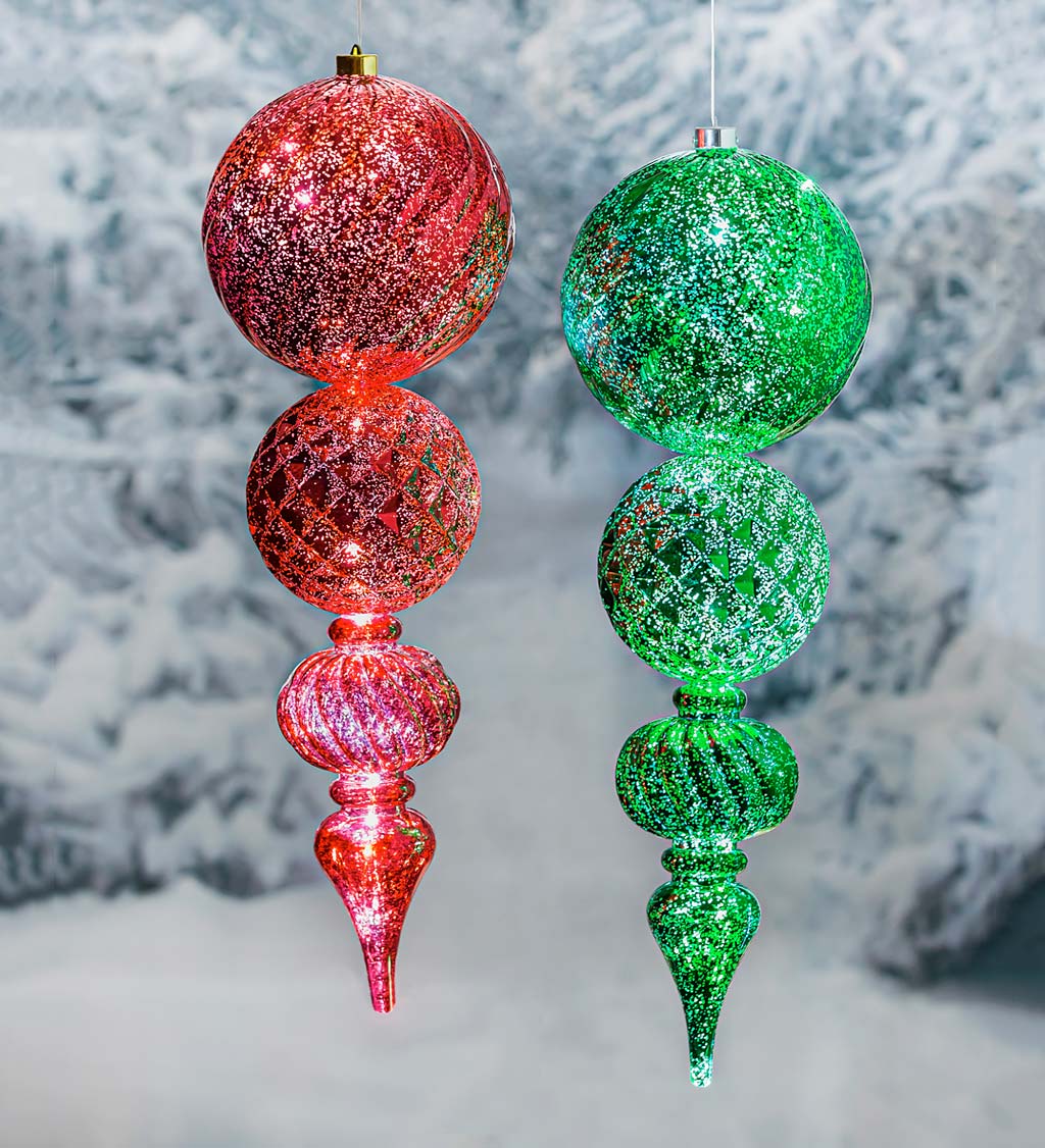 24"L Indoor/Outdoor Shatterproof Lighted Holiday Finial Ornaments, Set of 2