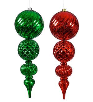 24"L Indoor/Outdoor Shatterproof Lighted Holiday Finial Ornaments, Set of 2