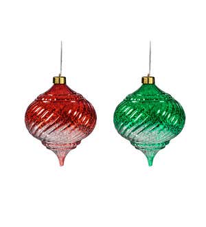 8" Indoor/Outdoor Shatterproof Lighted Ombre Onion Ornaments, Set of 2