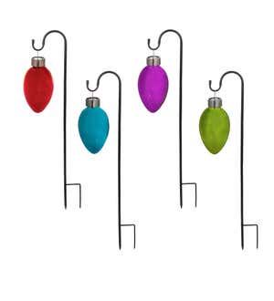 Solar Lighted Glass Christmas Light on Shepherd's Hook, Set of 4