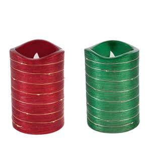 LED Metallic Wire Wrapped Flameless Pillar Candles, Set of 2