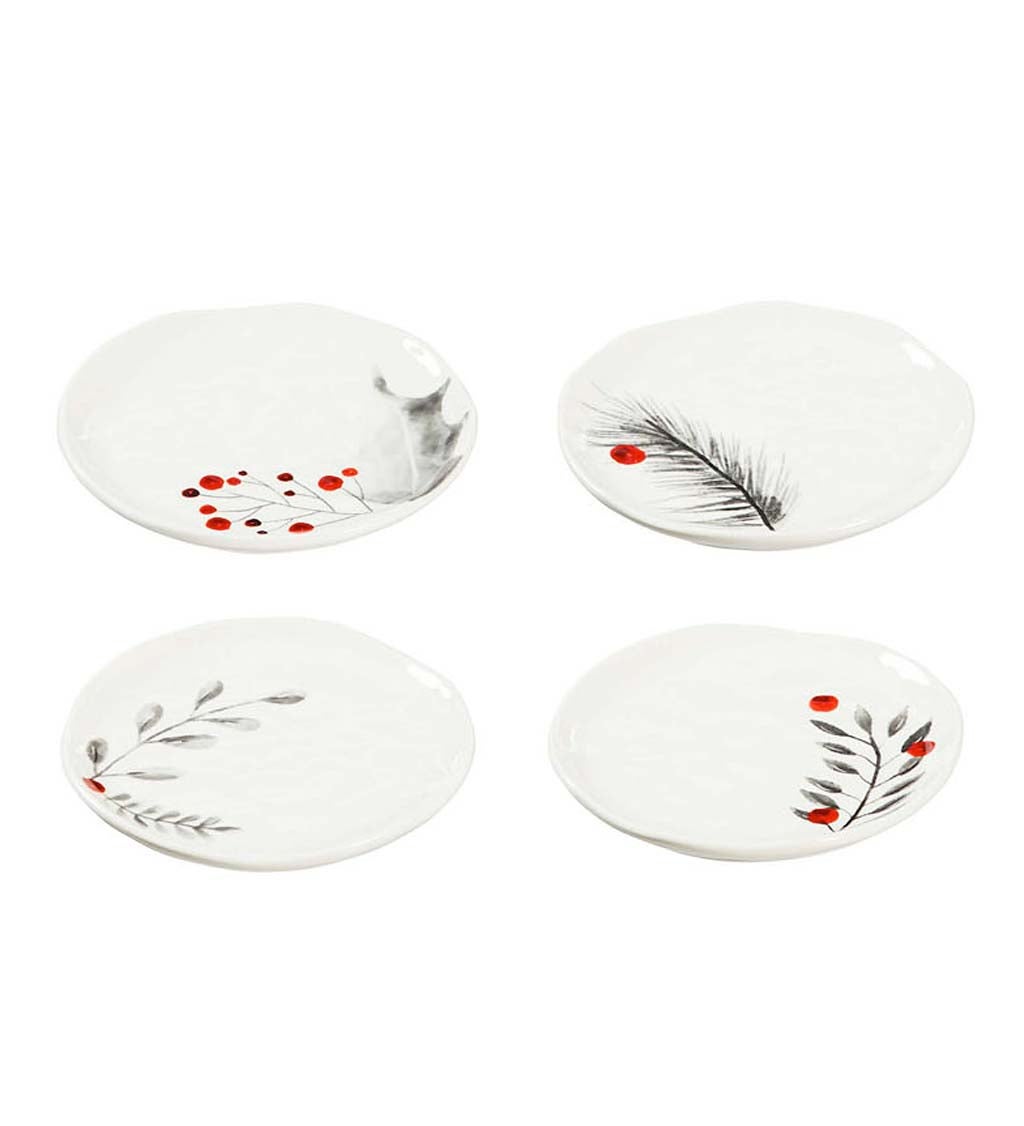 Yuletide Ceramic Appetizer Plates, Set of 4