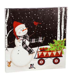 LED Snowman and Red Wagon Light-Up Wall Art