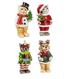 Pets Dressed in Their Holiday Best Garden Statuary, Set of 4