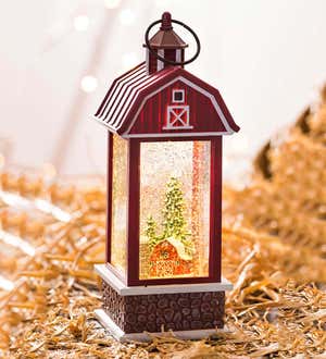 LED Snow Globe Barn Lantern