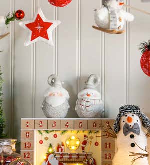 Snowflake Glazed Santa and Snowman with Fur-Trimmed Hat, Set of 2