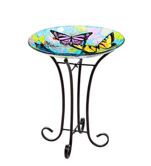 Bountiful Butterfly Glass Birdbath Basin with Stand