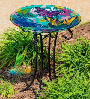 Bountiful Butterfly Glass Birdbath Basin with Stand