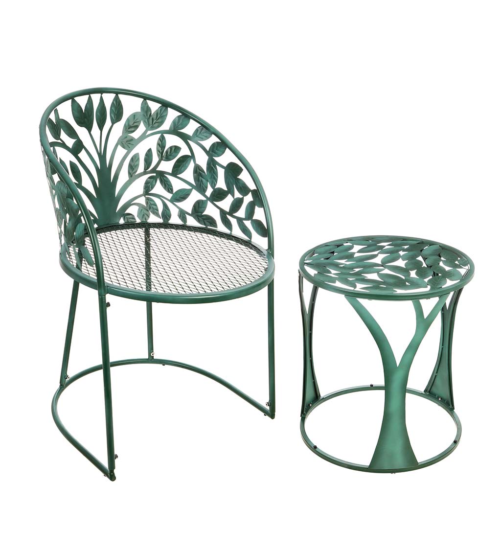 Tree of Life Metal Garden Chair with Side Table, 2-Piece Set