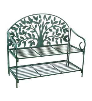 Indoor/Outdoor Tree of Life Metal Garden Storage Bench