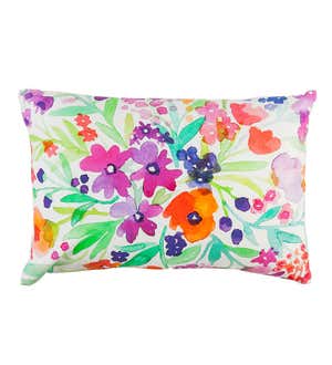 Summer Watercolor Flowers Lumbar Throw Pillow