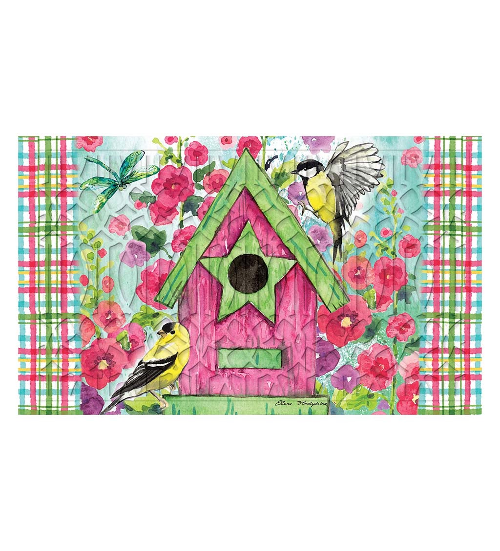 Indoor/Outdoor Bright Birdhouse Embossed Floor Mat