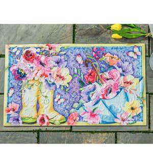 Indoor/Outdoor Floral Boots Embossed Floor Mat