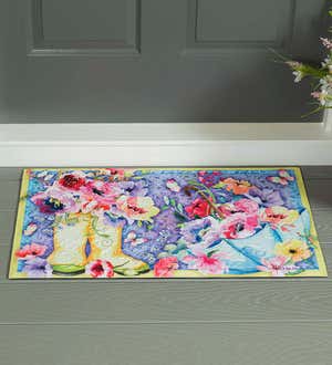 Indoor/Outdoor Floral Boots Embossed Floor Mat